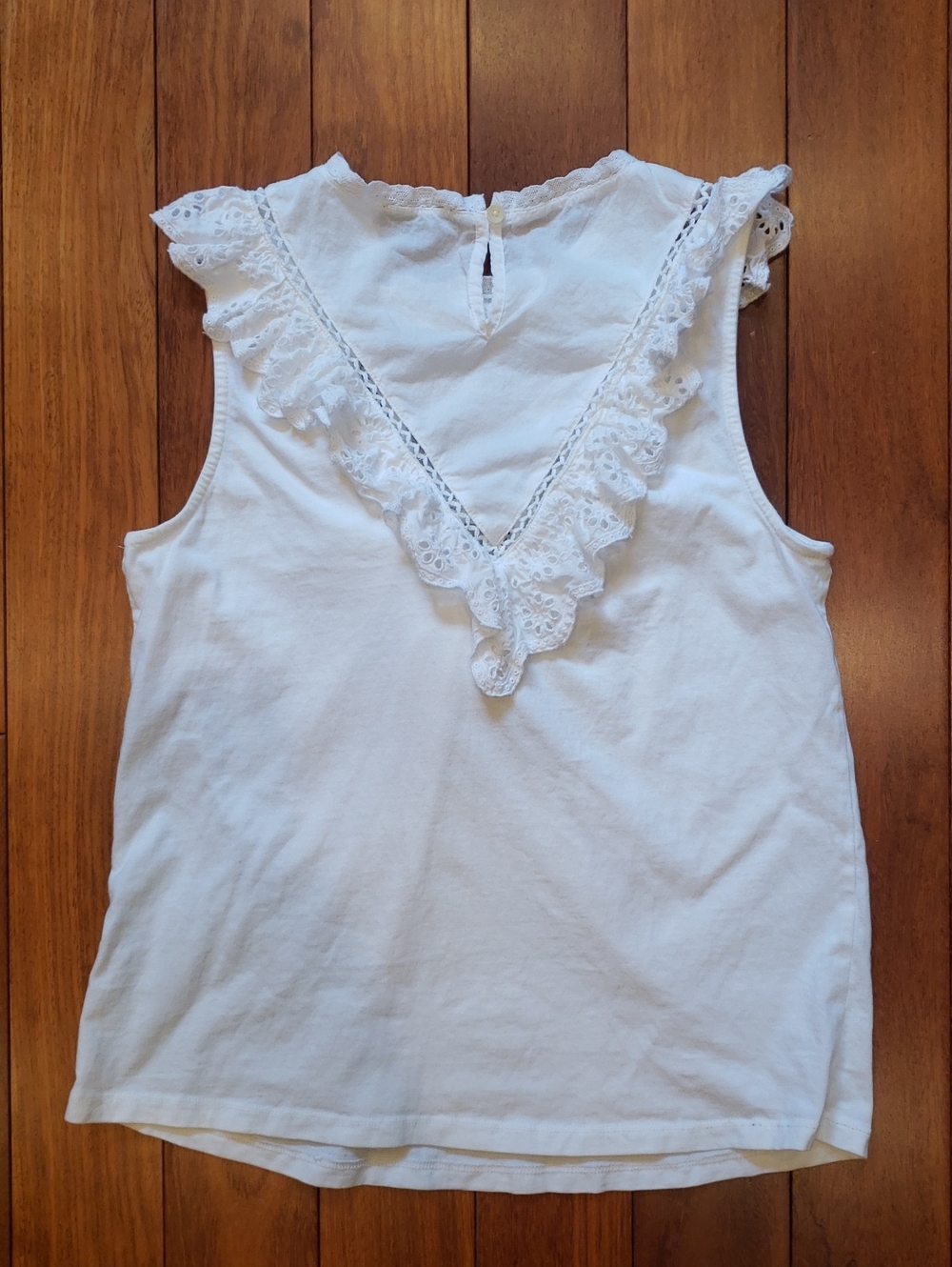 J. Crew Women's XS White Ruffled Eyelet Neckline Blouse - Picture 6 of 8